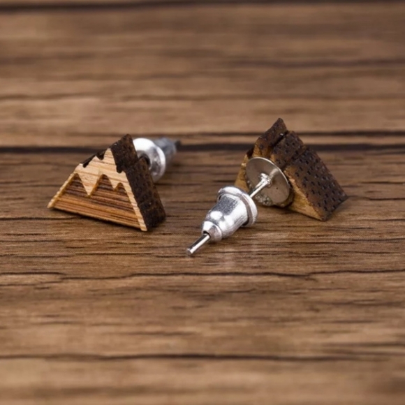 "Mountain Peak" Handmade Wood Stud Earrings - Picture 2 of 4